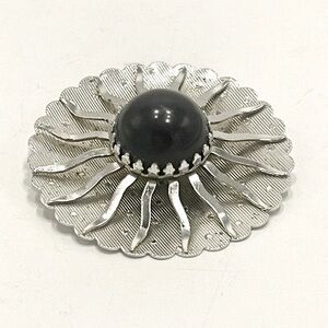 Vintage Sarah Coventry Silver Brooch Sunburst Pin Brooch Celestial Silver Black